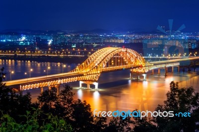 Banghwa Bridge At Night In Seoul,korea Stock Photo