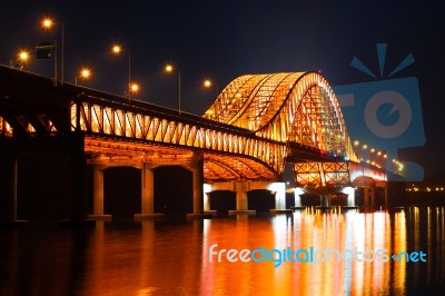 Banghwa Bridge At Night In Seoul,korea Stock Photo