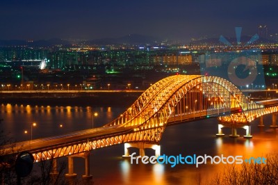 Banghwa Bridge At Night,korea Stock Photo