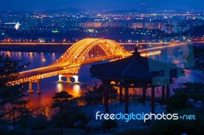 Banghwa Bridge At Night,korea Stock Photo