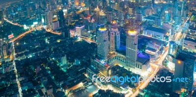 Bangkok At Night Or Twilight, Aerial Scenic View Stock Photo