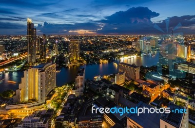 Bangkok Cityscape And Chaophraya River Stock Photo