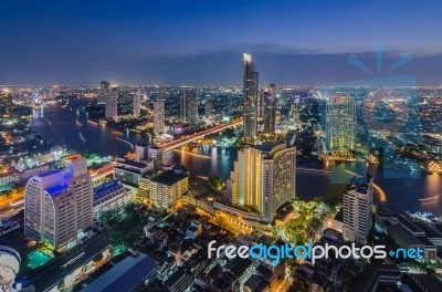 Bangkok Cityscape And Chaophraya River Stock Photo