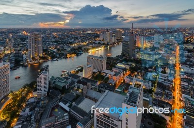 Bangkok Cityscape And Chaophraya River With Cloud Stock Photo