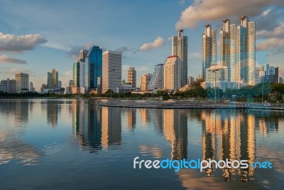 Bangkok Cityscape And Reflection Stock Photo