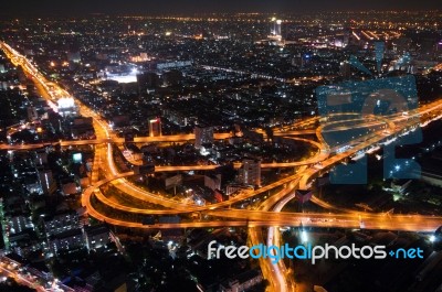 Bangkok Cityscape Expressway And Highway Top View On Evening, Th… Stock Photo