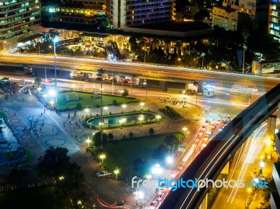 Bangkok Cityscape In Night Stock Photo