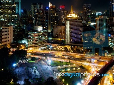 Bangkok Cityscape In Night Stock Photo