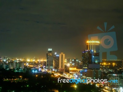 Bangkok Cityscape In Night Stock Photo