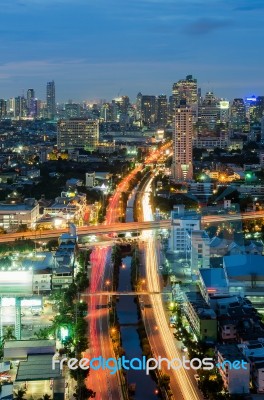 Bangkok Cityscape With Canal At Night Stock Photo