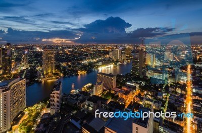 Bangkok Cityscape With Chaophraya River Stock Photo