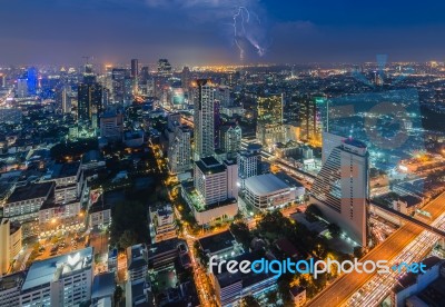 Bangkok Cityscape With Lightning Stock Photo