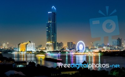 Bangkok, Thailand, 27 Dec 2017 - Aerial View Bangkok City Night Stock Photo