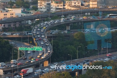 Bangkok Thailand -april21  : Traffic Jam On Express Ways Bridge Stock Photo