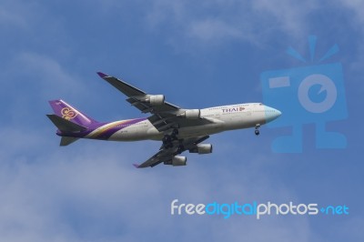 Bangkok Thailand - July 22,2017 : Thai Airway Airbus A380 Registration : Hs-tgg Approach For Landing To Savarnabhumi Airport Stock Photo