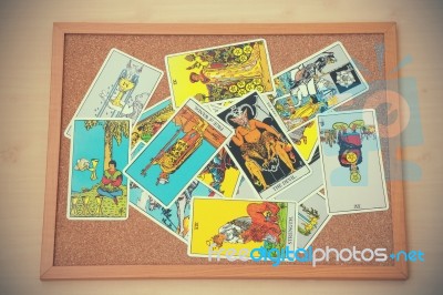 Bangkok Thailand - June 30, Illustrative Editorial Rider Waite Tarot Cards In Vintage Tone On June 30, 2015 At Bangkok Thailand Stock Photo