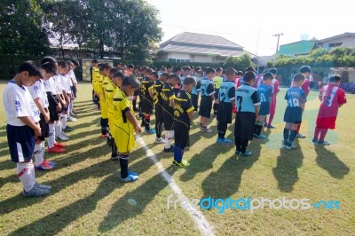 Bangkok, Thailand - Nov 2016: In The Nov 23, 2016. Youth Soccer Match, In Pieamsuwan Elementary School Stock Photo