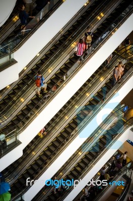 Bangkok, Thailand - September 12, 2013: Crowd On Escalator At Te… Stock Photo