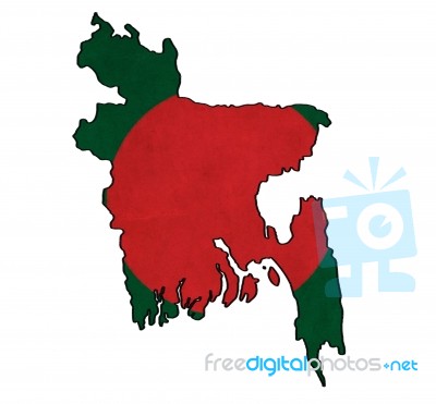 Bangladesh Map On Bangladesh Flag Drawing ,grunge And Retro Flag… Stock Image