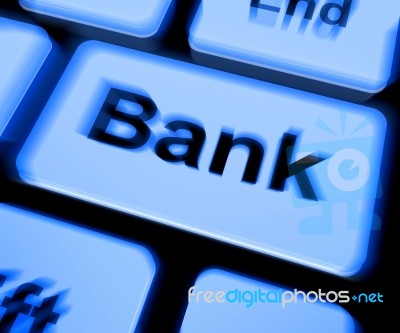 Bank Keyboard Shows Online Or Internet Banking Stock Image