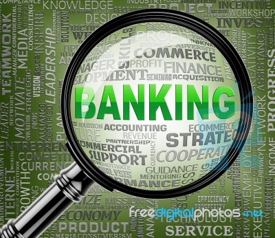 Banking Magnifier Means Bank Finance 3d Rendering Stock Image