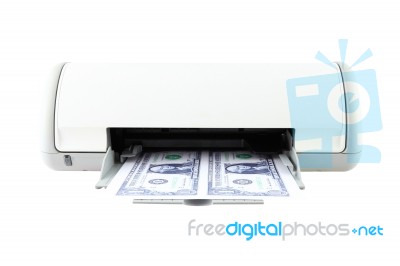 Banknote From Printer On White Background Stock Photo