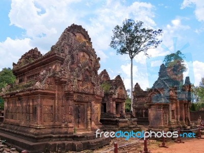 Banteay Srei Red Sandstone Temple Stock Photo