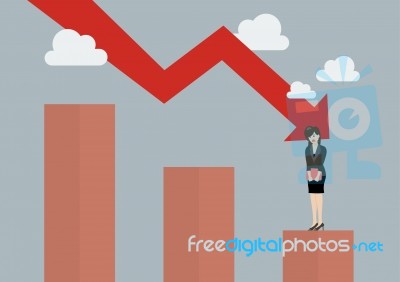 Bar Graph Down With Desperate Business Woman Stock Image