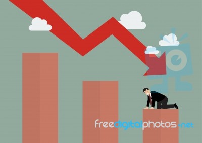 Bar Graph Down With Desperate Businessmen Stock Image