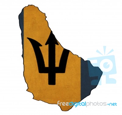 Barbados Map On Barbados Flag Drawing ,grunge And Retro Flag Ser… Stock Image