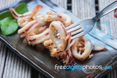 Barbecue Grilled Squid Stock Photo