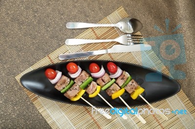 Barbecue Skewers Colorful Kabobs Stock Photo