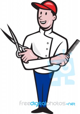 Barber Comb And Scissors Cartoon Stock Image