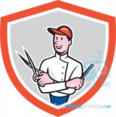 Barber Holding Scissors Comb Cartoon Stock Image