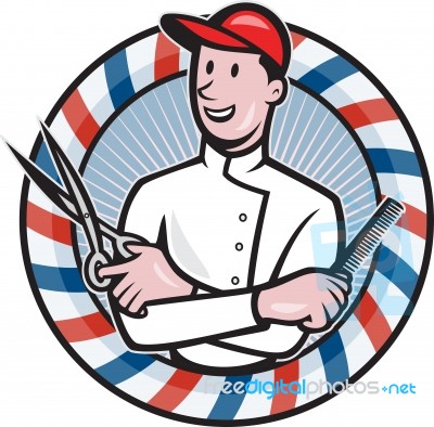 Barber With Scissors And Comb Cartoon Stock Image