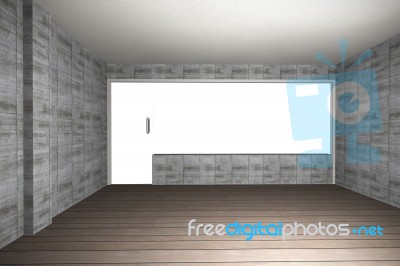 Bare Concrete Wall And Wood Floor Stock Image