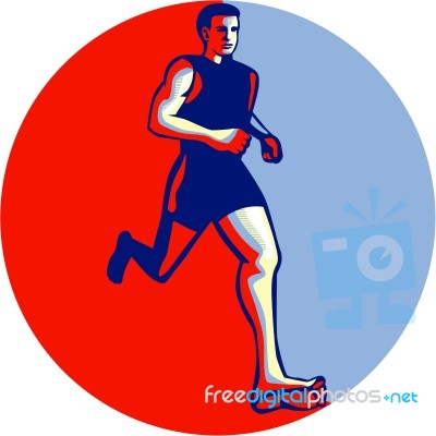 Barefoot Runner Running Front Circle Stock Image