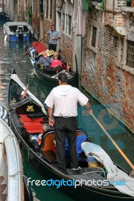 Barely Enough Room To Pass In A Venetian Canal Stock Photo