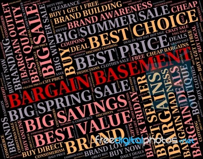 Bargain Basement Shows Retail Discounts And Words Stock Image