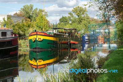 Barges Moored In Metz Lorraine Moselle France Stock Photo