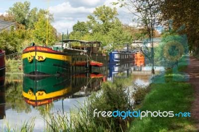 Barges Moored In Metz Lorraine Moselle France Stock Photo