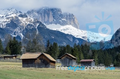 Barns In Valley Di Fassa Stock Photo