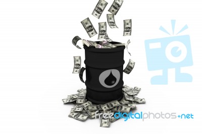 Barrel Of Oil With Dollars Stock Image