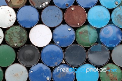 Barrels Stack In Row Stock Photo