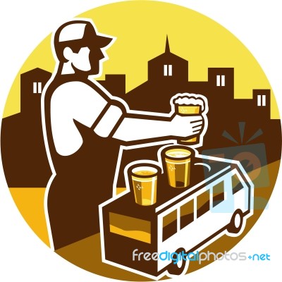 Bartender Beer City Van Circle Retro Stock Image