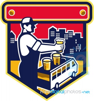 Bartender Beer City Van Crest Retro Stock Image