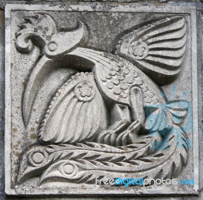 Bas-relief Of Fairytale Firebird Stock Photo