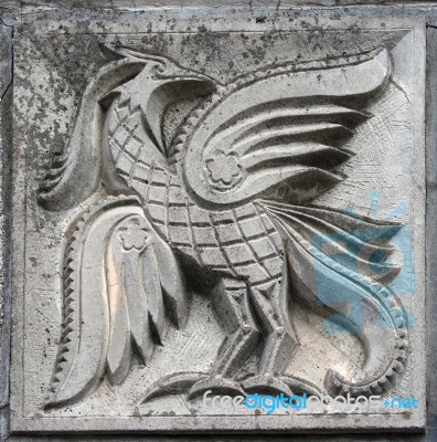 Bas-relief Of Fairytale Firebird Stock Photo