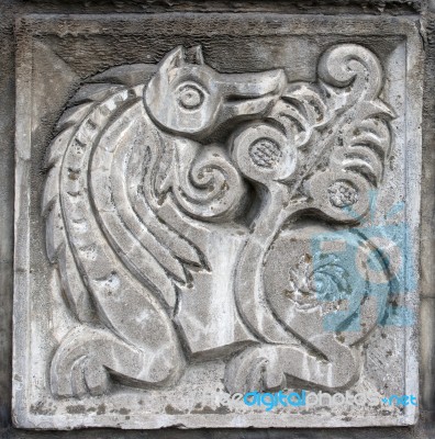 Bas-relief Of Fairytale Wolf Stock Photo