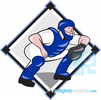 Baseball Catcher Catching Side Diamond Cartoon Stock Image